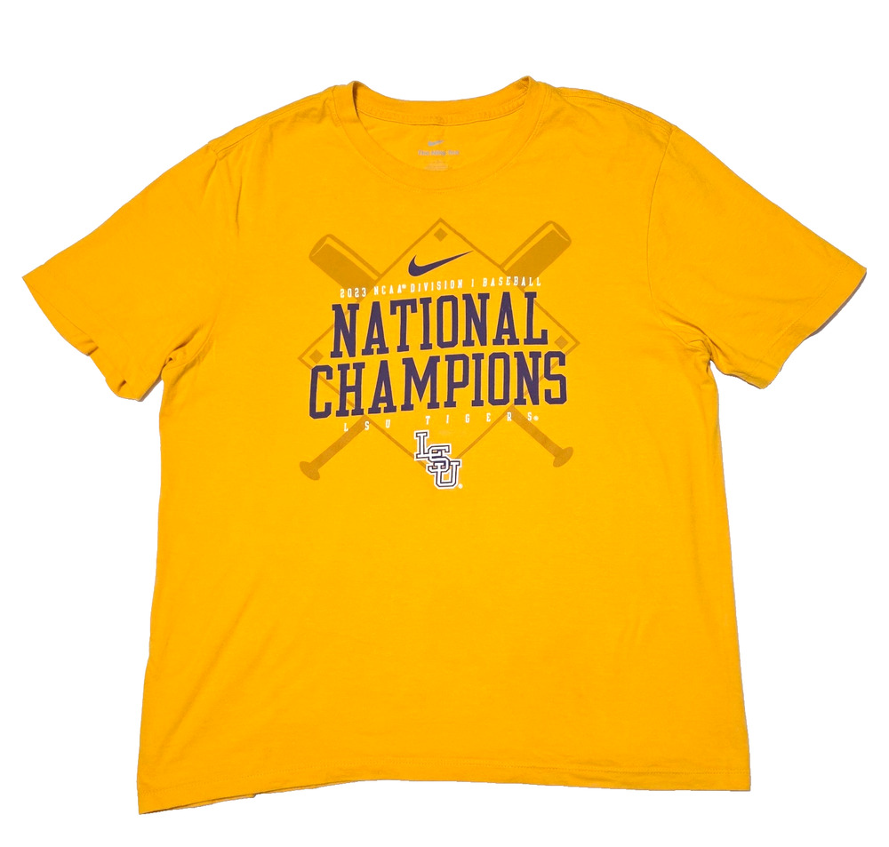 Nike LSU Tigers 2023 NCAA Division I Baseball National Champions Tee Yellow M